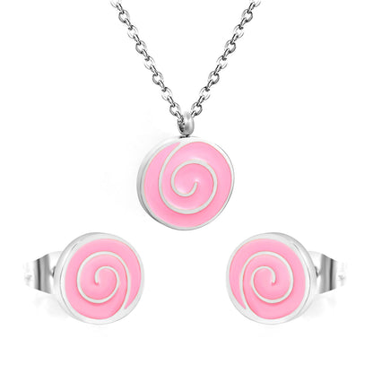 Bobbleboard Candy with Powder Drip Oil Set 0.3 Cross 40+5cm+6mm Round Plaque Earrings: 10.3*9.5mm Pendant: 12.3*11.5mm Steel Color/Golden Color