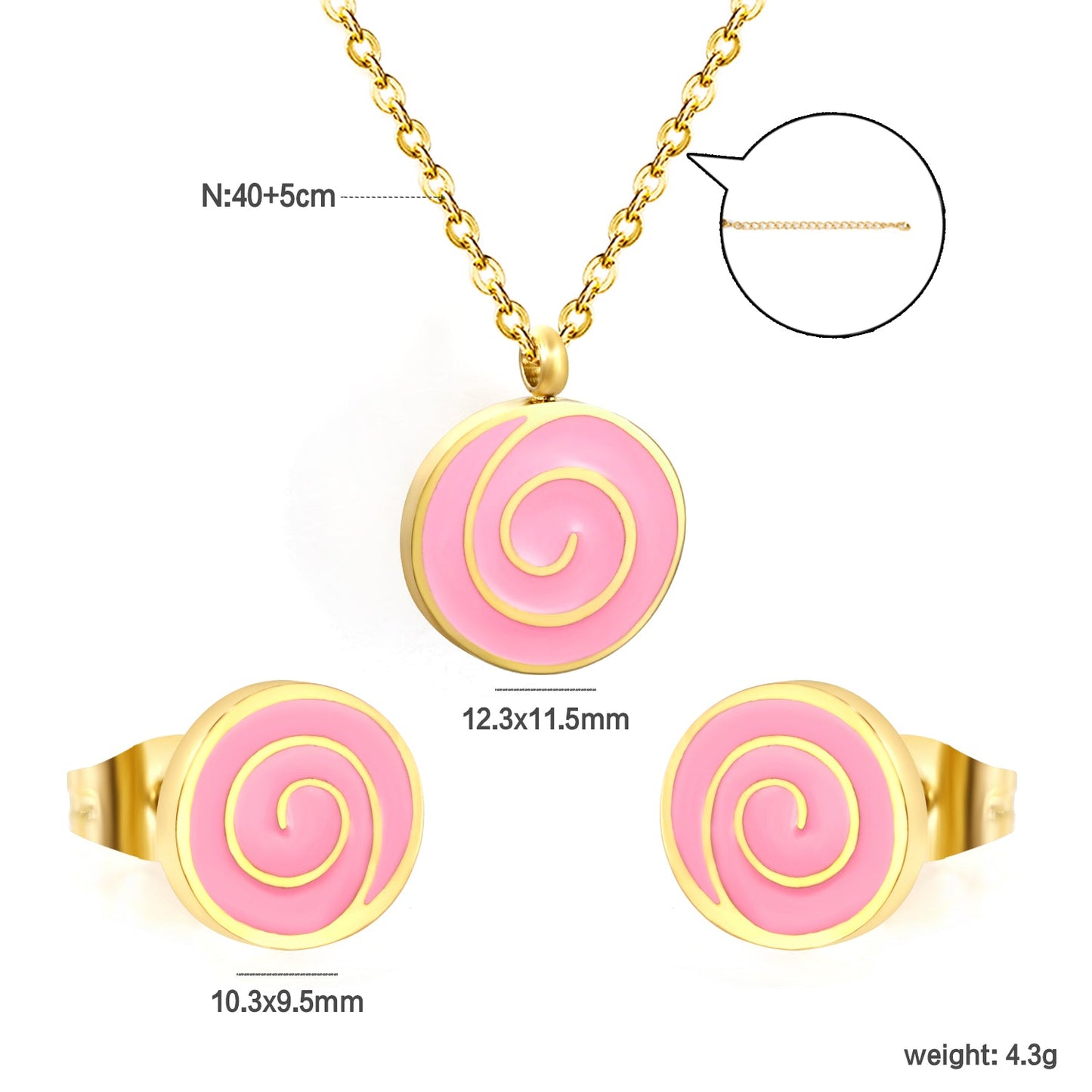 Bobbleboard Candy with Powder Drip Oil Set 0.3 Cross 40+5cm+6mm Round Plaque Earrings: 10.3*9.5mm Pendant: 12.3*11.5mm Steel Color/Golden Color