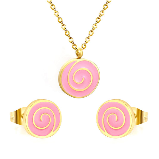 Bobbleboard Candy with Powder Drip Oil Set 0.3 Cross 40+5cm+6mm Round Plaque Earrings: 10.3*9.5mm Pendant: 12.3*11.5mm Steel Color/Golden Color