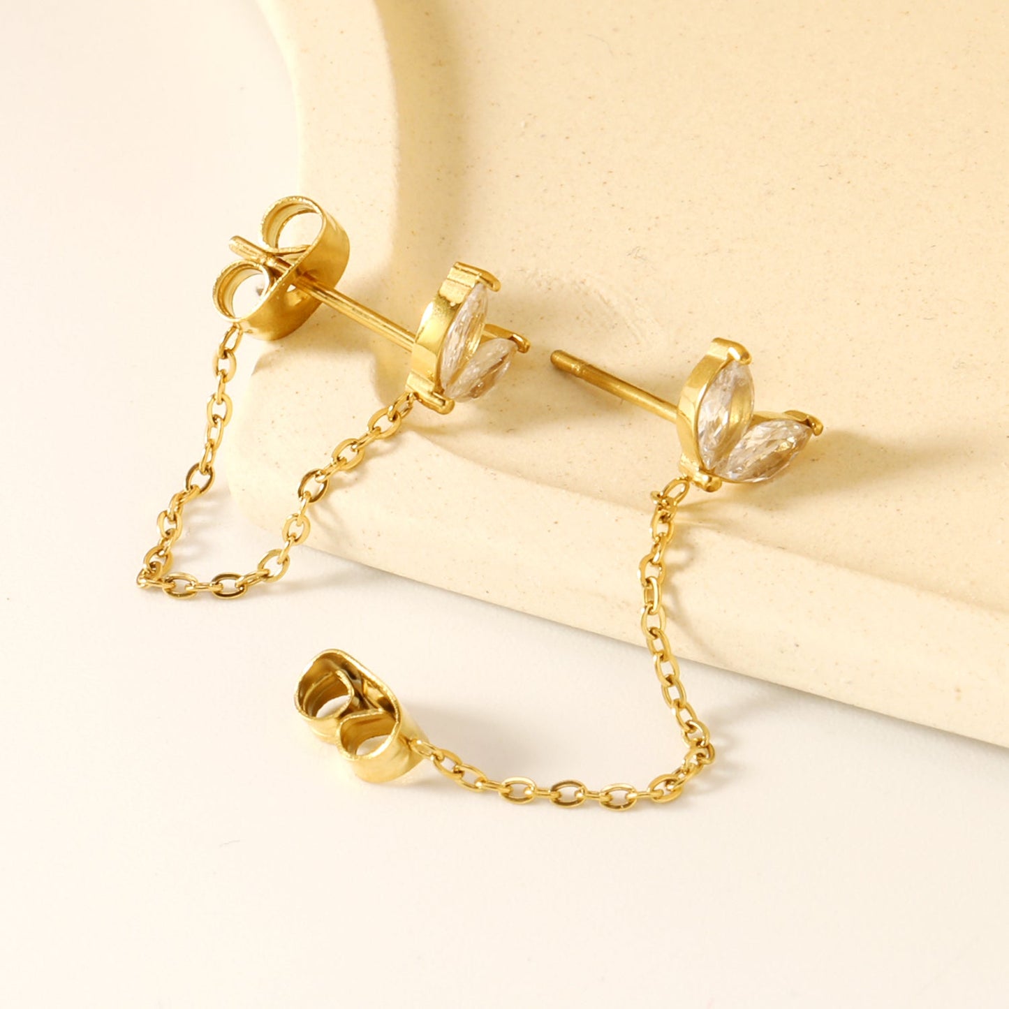 6.6*5.8mm small grass buds with white zirconium + 03 cross chain 30mm accessories earrings Gold color