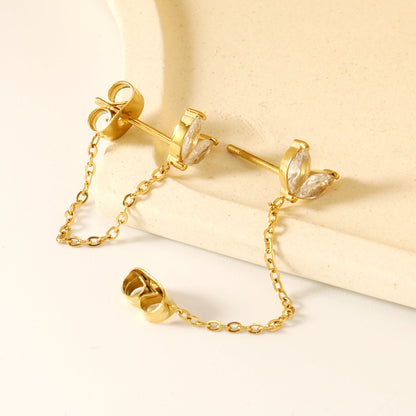 6.6*5.8mm small grass buds with white zirconium + 03 cross chain 30mm accessories earrings Gold color
