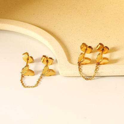 6.7*5.6mm Butterfly+03 Cross Chain 30mm Accessories Earrings Gold color
