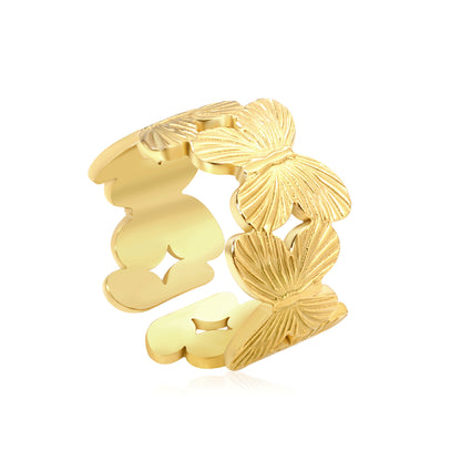 wholesale 12mm Butterfly Stainless Steel Ring Adjustable Opening Women Finger Ring