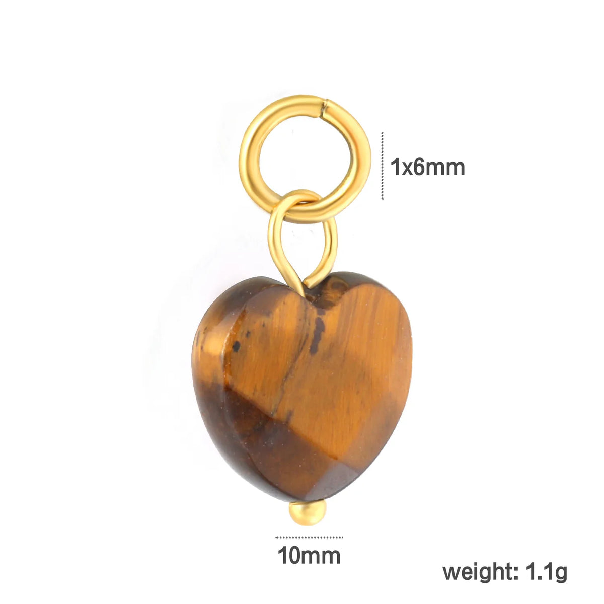 Heart Tiger Eye Stone Jewelry Pendant Accessory | 10mm Natural Tiger Eye Heart Charm | 1x6mm Jump Ring