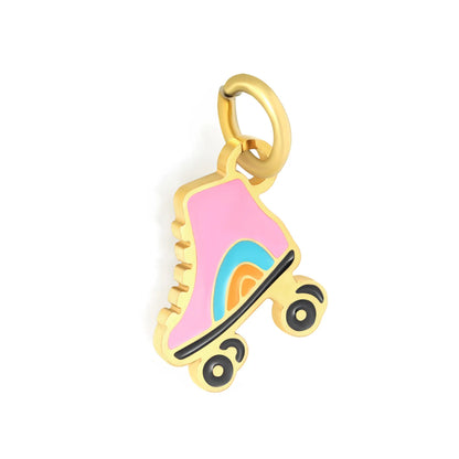 Cute Roller Skate Enamel Jewelry Pendant Accessory | 11.5x12mm 18K Gold Plated Charm | 1x6mm Jump Ring