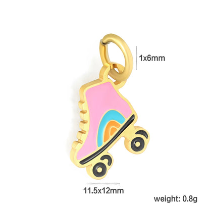 Cute Roller Skate Enamel Jewelry Pendant Accessory | 11.5x12mm 18K Gold Plated Charm | 1x6mm Jump Ring