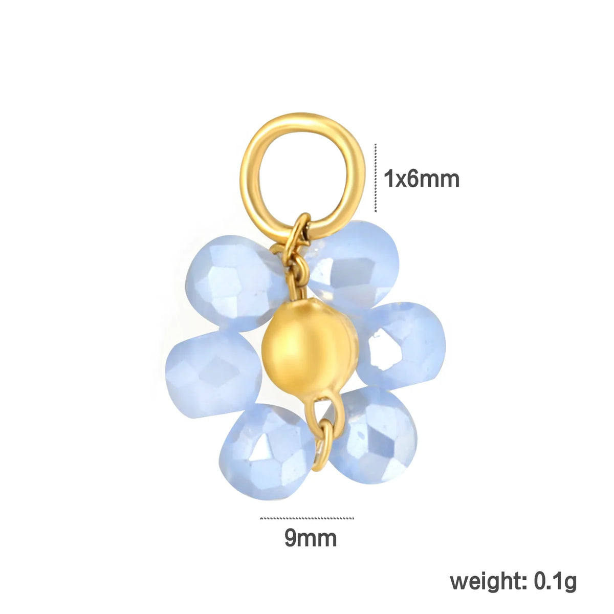 ini Beaded Flower Pendant Accessory | 9mm Gold Plated Cluster Charm | 1x6mm Jump Ring | Pearl / Blue / Red Available