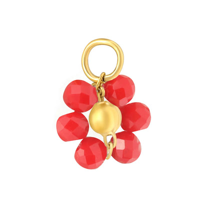 ini Beaded Flower Pendant Accessory | 9mm Gold Plated Cluster Charm | 1x6mm Jump Ring | Pearl / Blue / Red Available