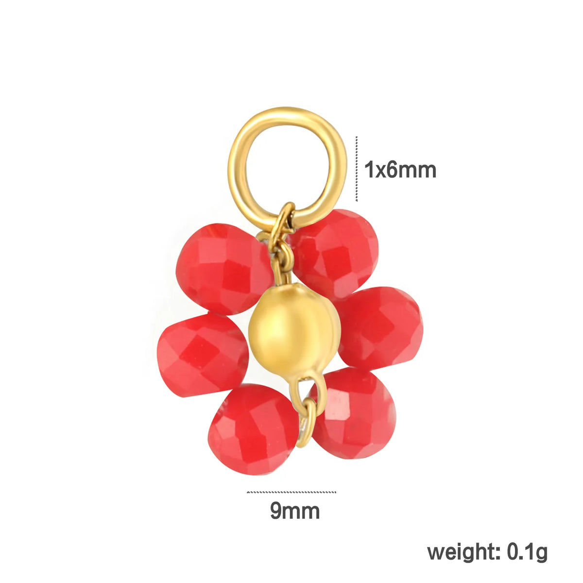 ini Beaded Flower Pendant Accessory | 9mm Gold Plated Cluster Charm | 1x6mm Jump Ring | Pearl / Blue / Red Available
