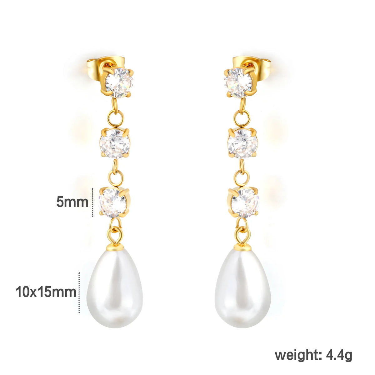 Elegant Square CZ Teardrop Pearl Dangle Earrings 5mm Square Zircon 10x15mm Pearl 18K Gold Plated