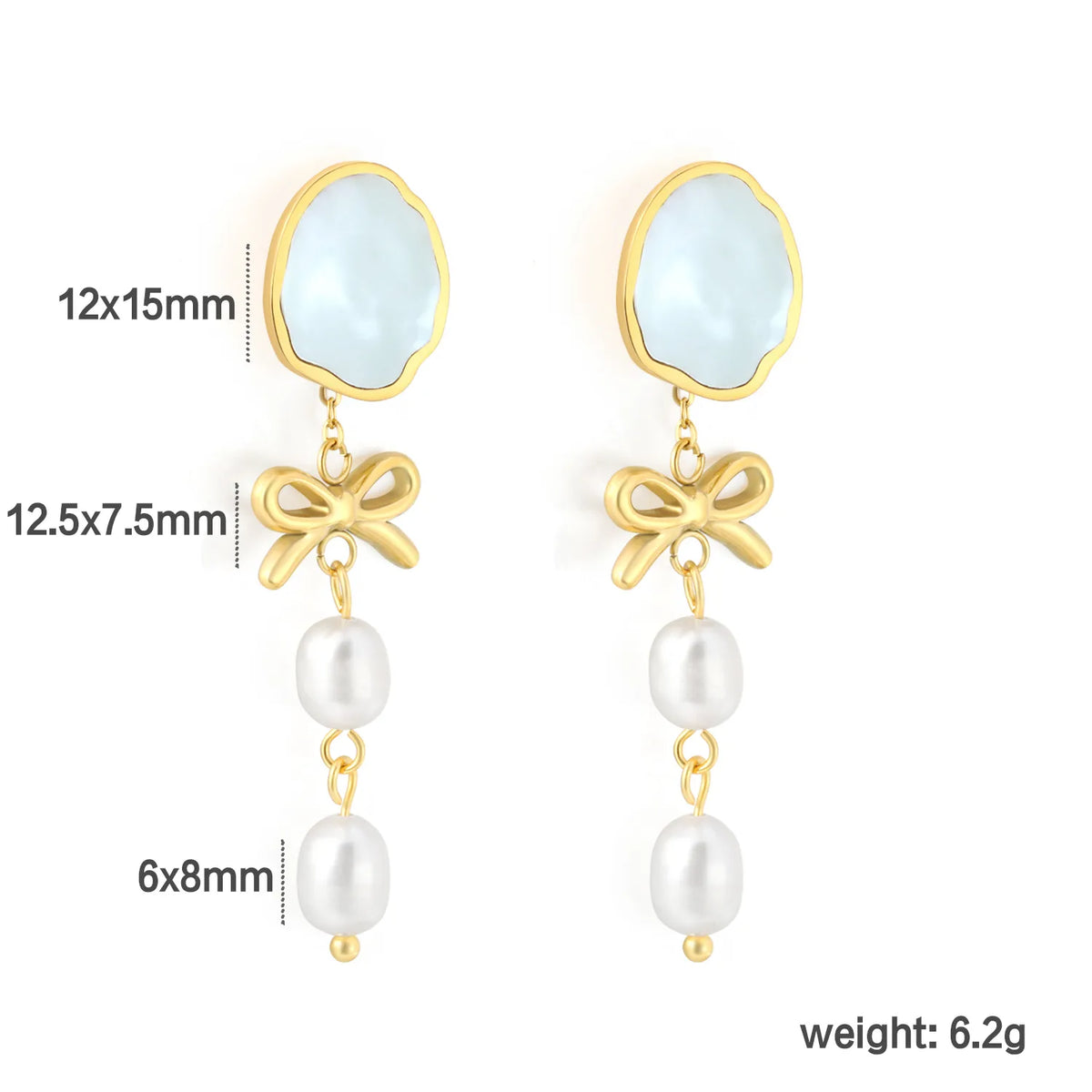 Vintage Sweet Bow Rice Pearl Dangle Earrings Natural Shell Inlay Long Statement Earrings | 18K Gold Plated Jewelry
