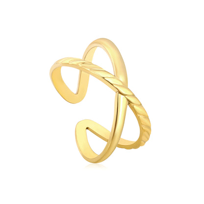Wholesale Stainless Steel Ring Gold Plated Textured Double Cross Finger Tarnish Free Jewelry