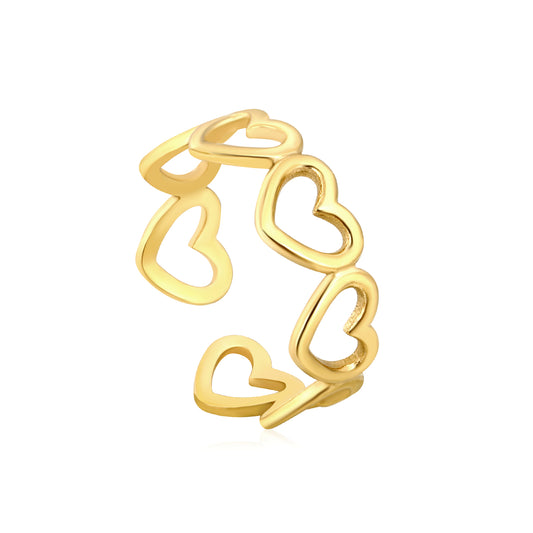6.4mm 18K Gold Plated Stainless Steel Ring Hollow Heart Shaped Finger