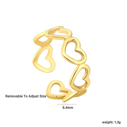 6.4mm 18K Gold Plated Stainless Steel Ring Hollow Heart Shaped Finger