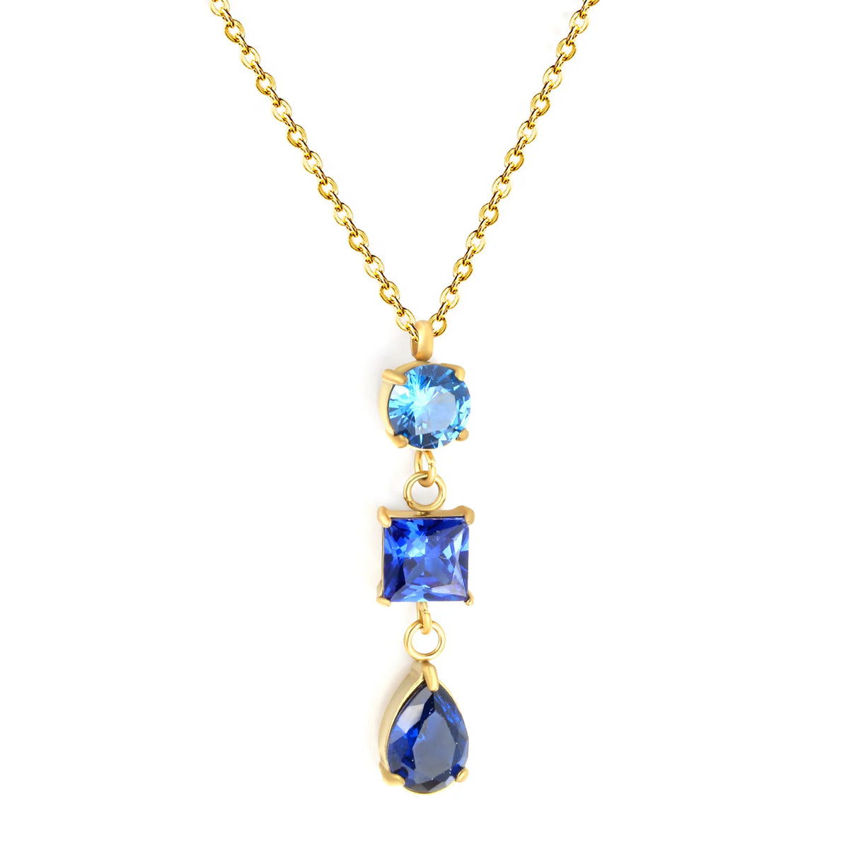 Elegant Tiered Blue Zircon Drop Pendant Y Shape Necklace | 40+5cm Adjustable Chain