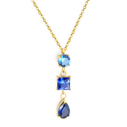 Elegant Tiered Blue Zircon Drop Pendant Y Shape Necklace | 40+5cm Adjustable Chain