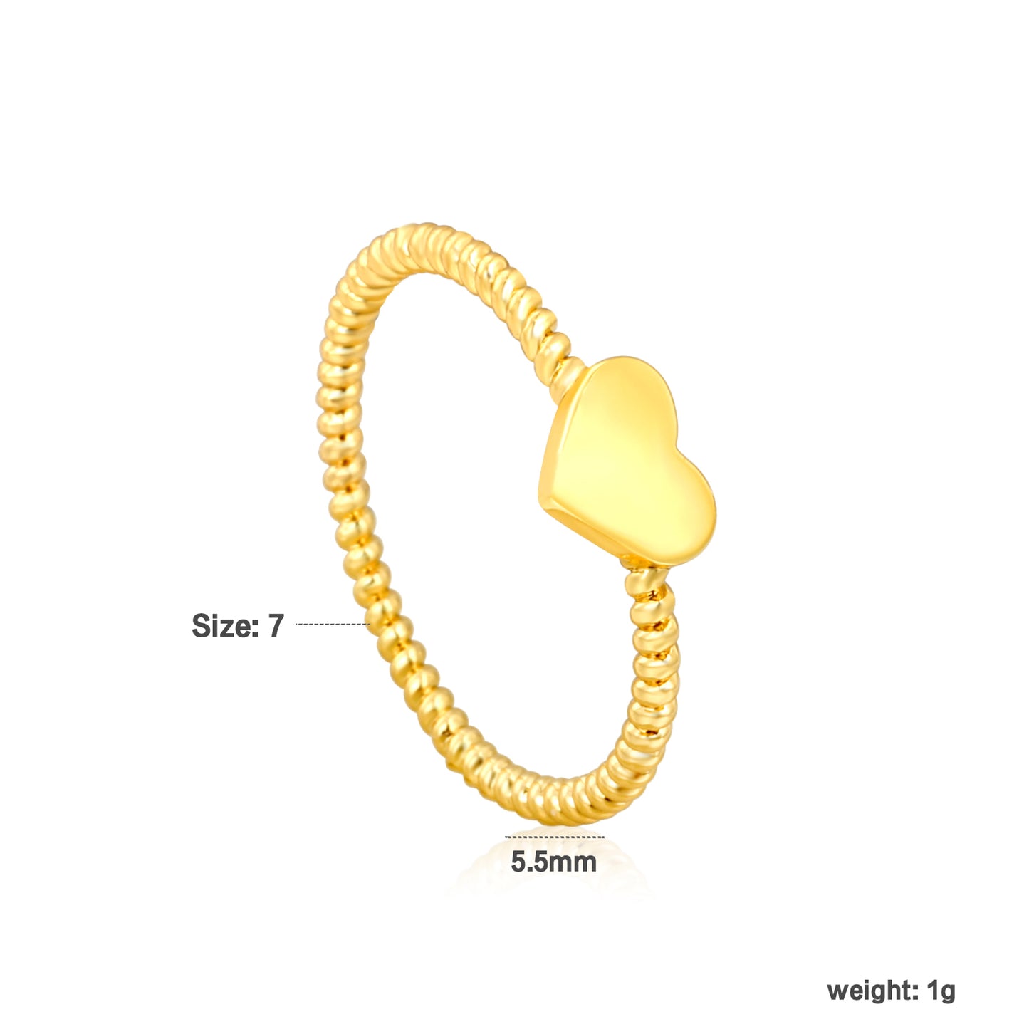 5.5mm Stainless Steel  Gold Mini Heart Ring Casting Rope Wire Band Top Flat Plain