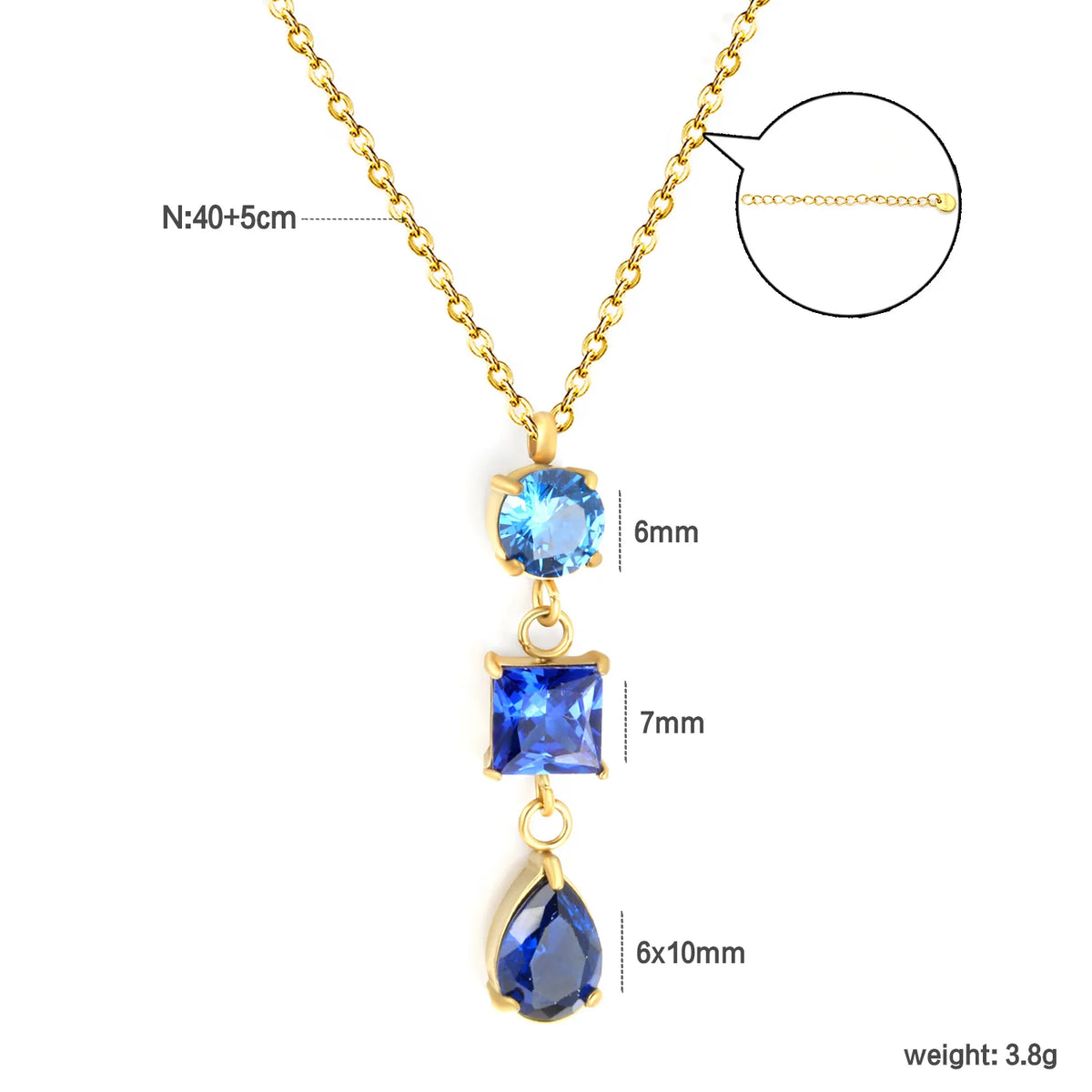 Elegant Tiered Blue Zircon Drop Pendant Y Shape Necklace | 40+5cm Adjustable Chain