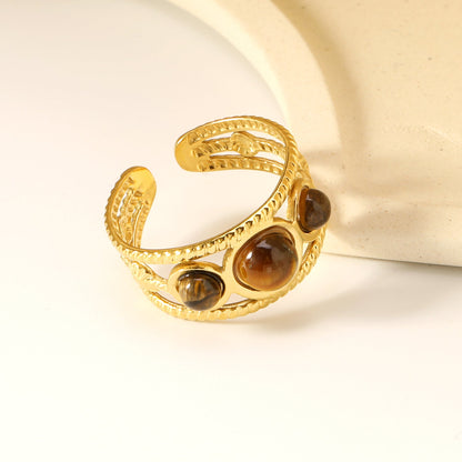 Gorgeous Gold Stainless Steel Cuff Bracelet Embellished with Brown Gemstones ¨C Ideal for Wholesale Jewelry Business