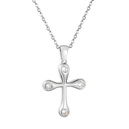 Soft Edge Zircon Cross Pendant Necklace | 20x25mm Four Stone Cross Charm | 40+5cm Adjustable Chain | Gold & Silver Tone