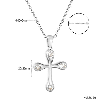 Soft Edge Zircon Cross Pendant Necklace | 20x25mm Four Stone Cross Charm | 40+5cm Adjustable Chain | Gold & Silver Tone