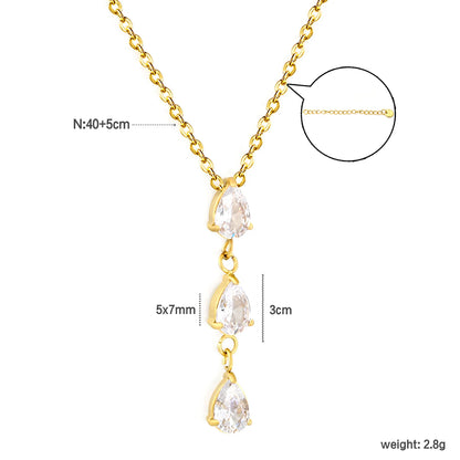 legant Triple Teardrop Zircon Y Drop Necklace | 5x7mm Pear Cut CZ | 3cm Dangle | 40+5cm Adjustable Chain