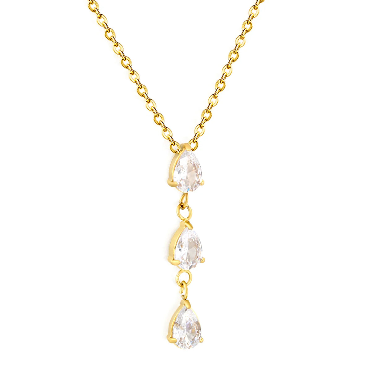 legant Triple Teardrop Zircon Y Drop Necklace | 5x7mm Pear Cut CZ | 3cm Dangle | 40+5cm Adjustable Chain