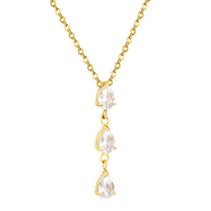 legant Triple Teardrop Zircon Y Drop Necklace | 5x7mm Pear Cut CZ | 3cm Dangle | 40+5cm Adjustable Chain