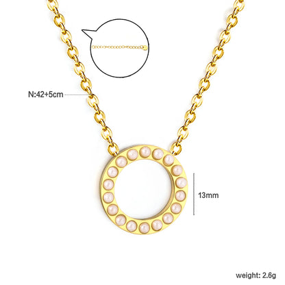 Hollow Circle Inlaid Pendant Necklace | 13mm 18K Gold Plated Ring Charm | 42+5cm Adjustable Chain