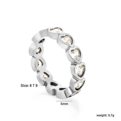 Heart CZ Eternity Band Ring | 5mm 18K Gold & Silver Tone Hollow Heart Zircon Ring | Size 8