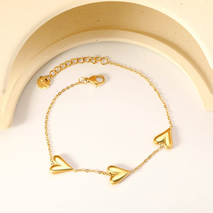 9.7*11mm Heart Fitting 0.35Cross Chain*18+3cm+6mm Round Plaque Bracelet Golden