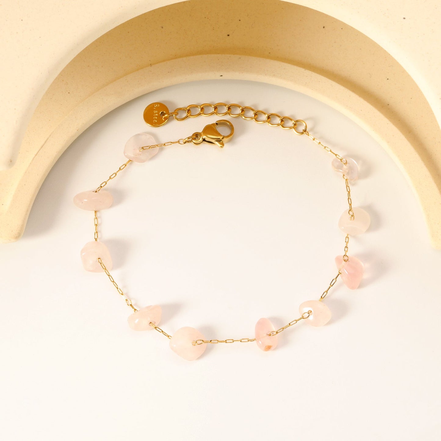White Turquoise/ Amethyst/ Pink/ Sky Blue/ Turquoise/ Mixed Color Stone Accessories 0.3 Cross Chain*17+3cm+6mm Round Plaque Bracelet Golden