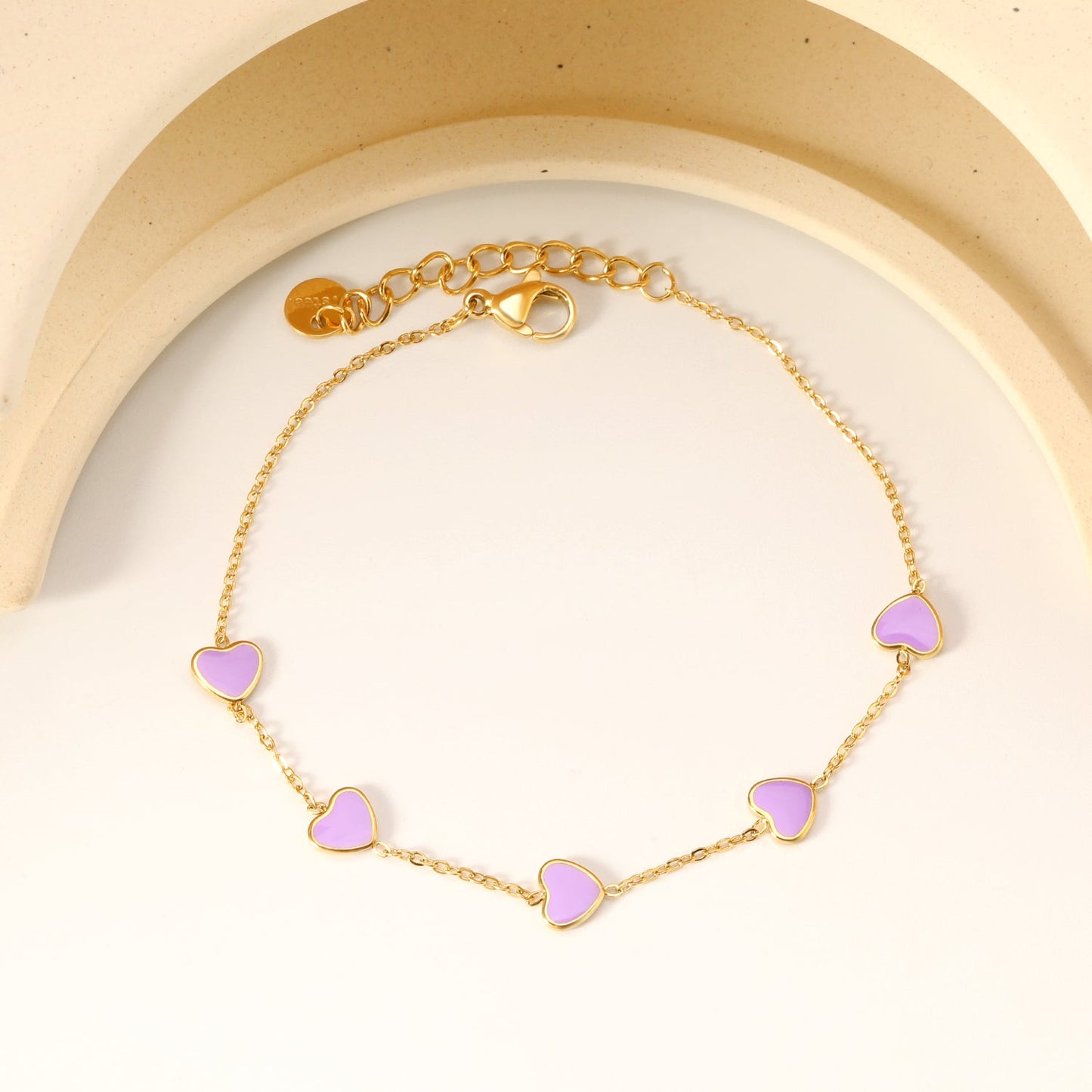 6.3*5.5mm heart-shaped black/purple/red/pink/dark blue oil-dripping accessories 0.3 cross chain *18+3cm+6mm round sign bracelet gold color