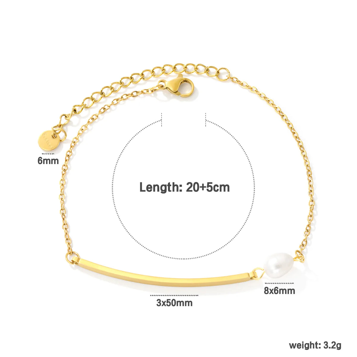 Minimalist Curved Bar Pearl Anklet 20+5cm Adjustable Chain 18K Gold Plated Jewelry | Wholesale MOQ 12