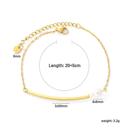 Minimalist Curved Bar Pearl Anklet 20+5cm Adjustable Chain 18K Gold Plated Jewelry | Wholesale MOQ 12