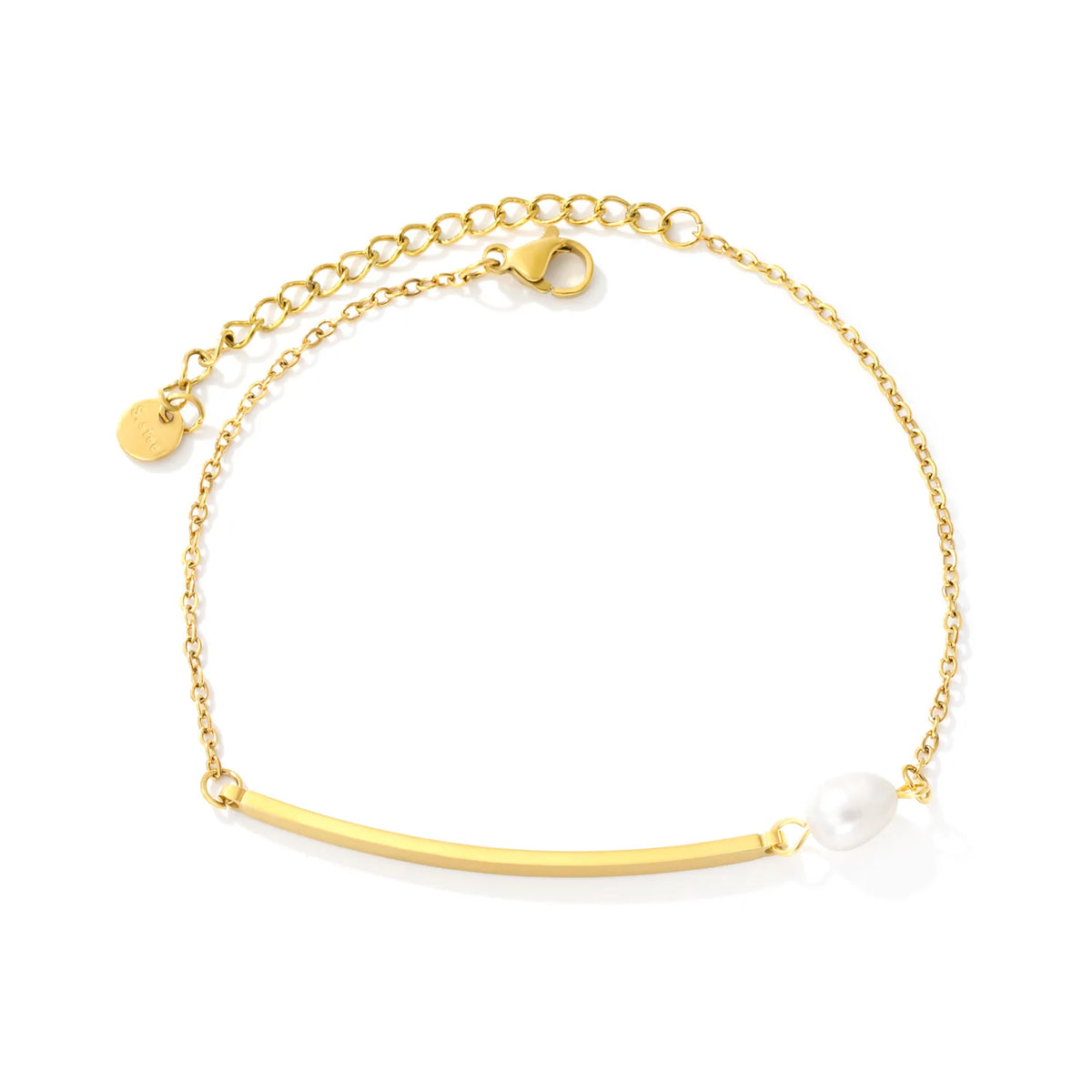 Minimalist Curved Bar Pearl Anklet 20+5cm Adjustable Chain 18K Gold Plated Jewelry | Wholesale MOQ 12