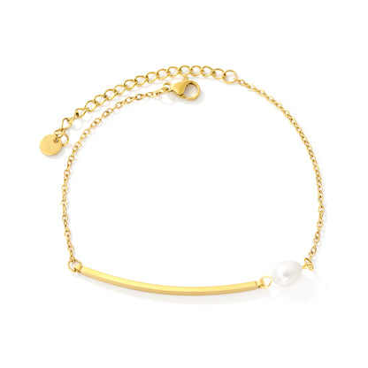 Minimalist Curved Bar Pearl Anklet 20+5cm Adjustable Chain 18K Gold Plated Jewelry | Wholesale MOQ 12