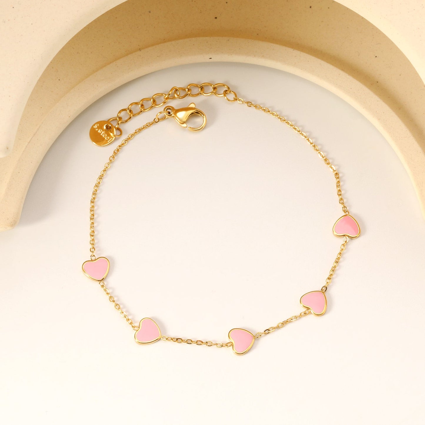 6.3*5.5mm heart-shaped black/purple/red/pink/dark blue oil-dripping accessories 0.3 cross chain *18+3cm+6mm round sign bracelet gold color