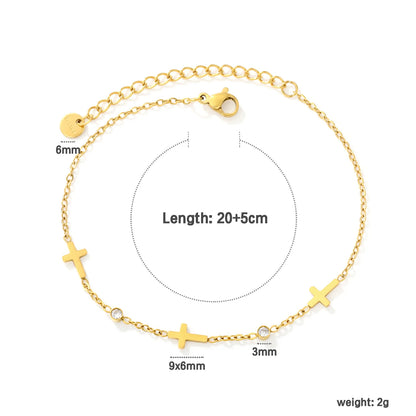 Dainty Cross Zircon Anklet 9x6mm Cross Charm 3mm CZ Stone 18K Gold Plated | Wholesale MOQ 12