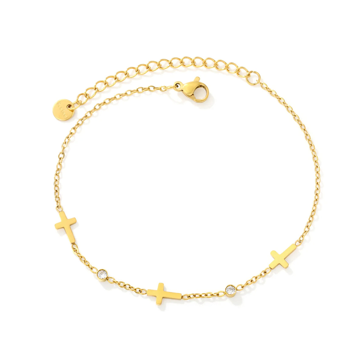 Dainty Cross Zircon Anklet 9x6mm Cross Charm 3mm CZ Stone 18K Gold Plated | Wholesale MOQ 12