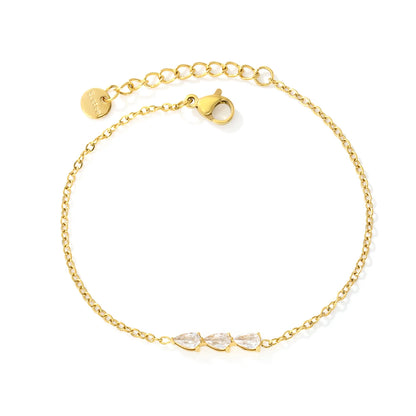 Triple Teardrop CZ Bar Bracelet | 17x3.5mm Pear Zircon Bar | 17+3cm Adjustable Chain | Gold & Silver Tone