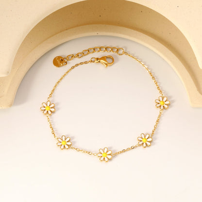 8mm six-petal flower white/black/purple/blue oil drop accessories 0.35 cross chain *18+3cm+6mm round sign bracelet gold color