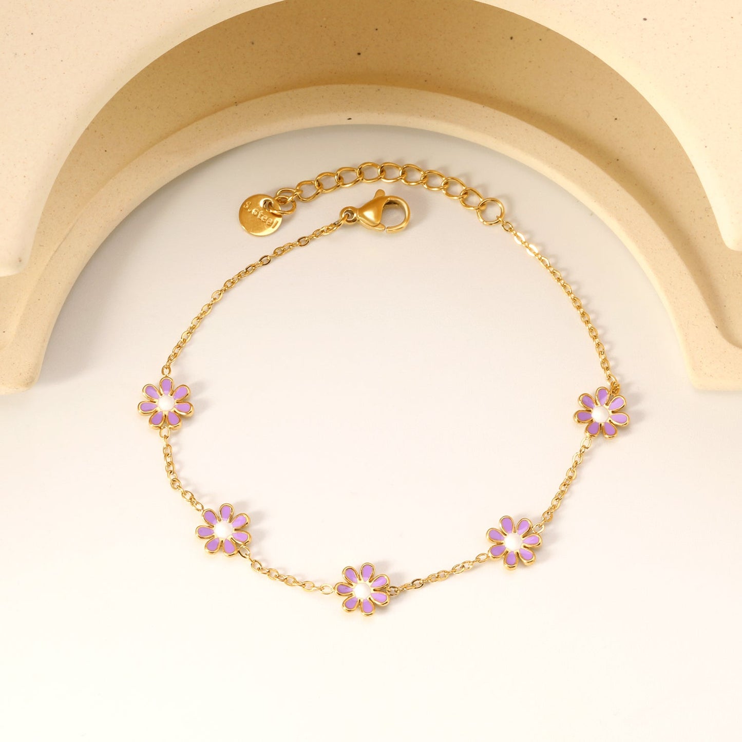 8mm six-petal flower white/black/purple/blue oil drop accessories 0.35 cross chain *18+3cm+6mm round sign bracelet gold color