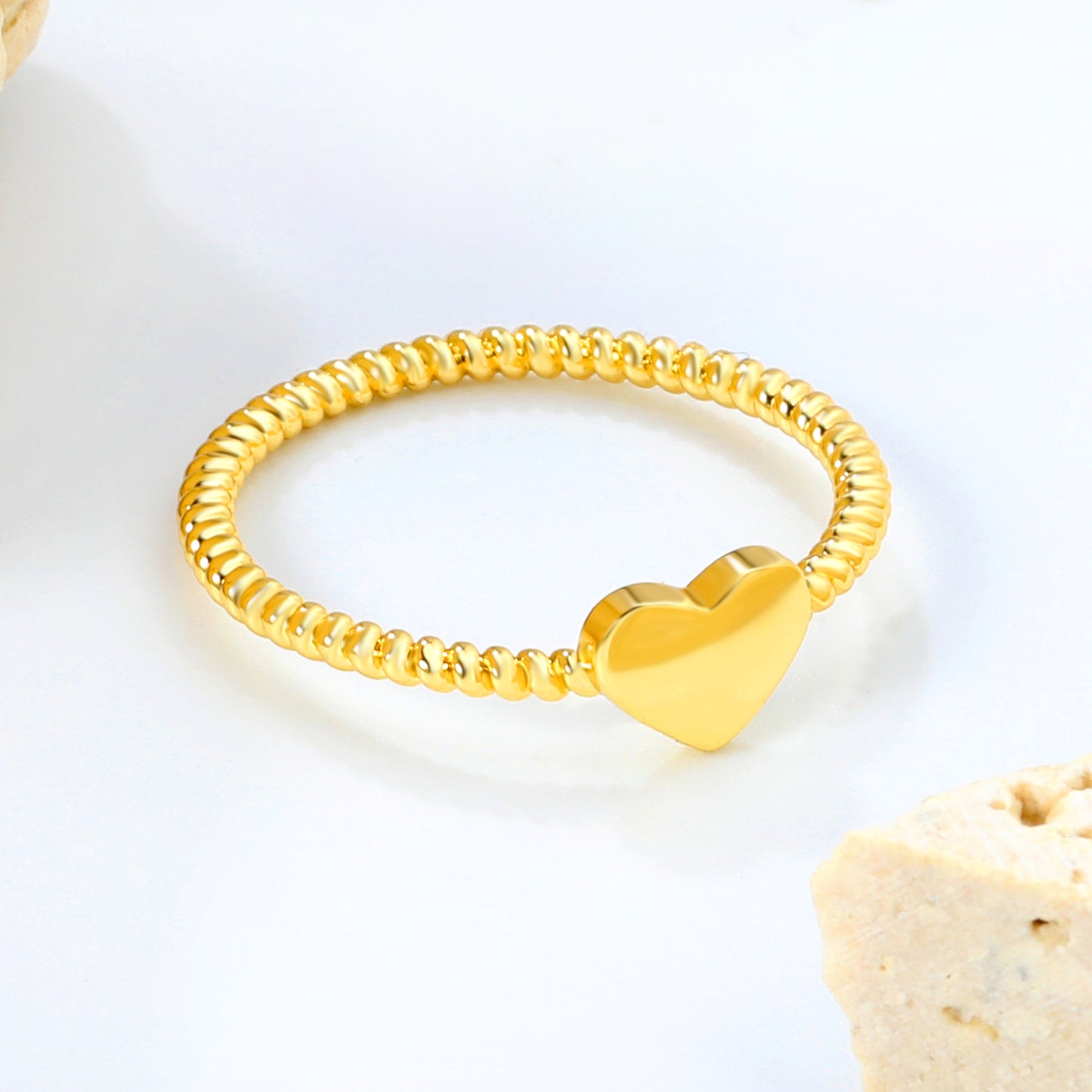 5.5mm Stainless Steel  Gold Mini Heart Ring Casting Rope Wire Band Top Flat Plain