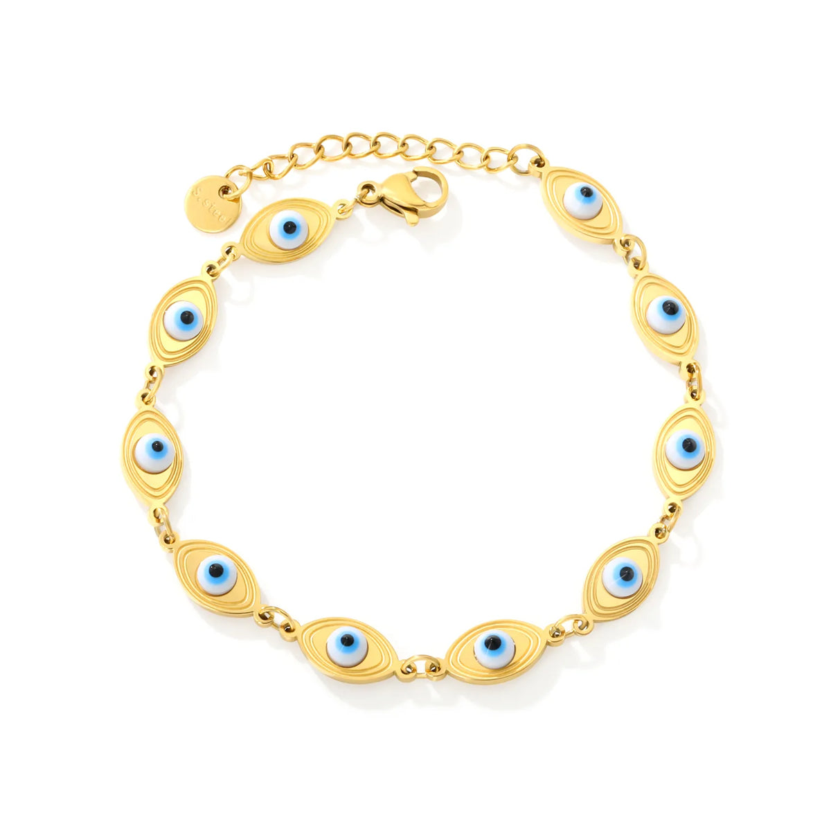 Enamel Evil Eye Station Bracelet | 15x6.5mm Oval Eye Charms | 17+3cm Adjustable Chain