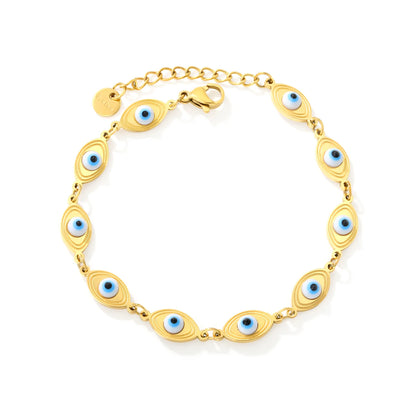 Enamel Evil Eye Station Bracelet | 15x6.5mm Oval Eye Charms | 17+3cm Adjustable Chain
