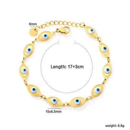 Enamel Evil Eye Station Bracelet | 15x6.5mm Oval Eye Charms | 17+3cm Adjustable Chain