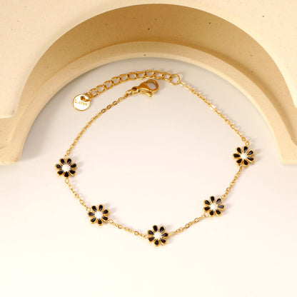 8mm six-petal flower white/black/purple/blue oil drop accessories 0.35 cross chain *18+3cm+6mm round sign bracelet gold color