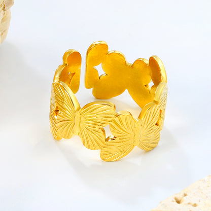 wholesale 12mm Butterfly Stainless Steel Ring Adjustable Opening Women Finger Ring