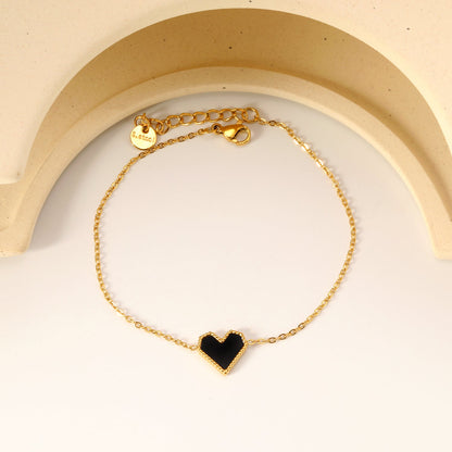 11.2*10.3mm heart shape with white shell/black acrylic/red acrylic fittings 0.35 cross chain*18+3cm+6mm round plaque Bracelet gold color